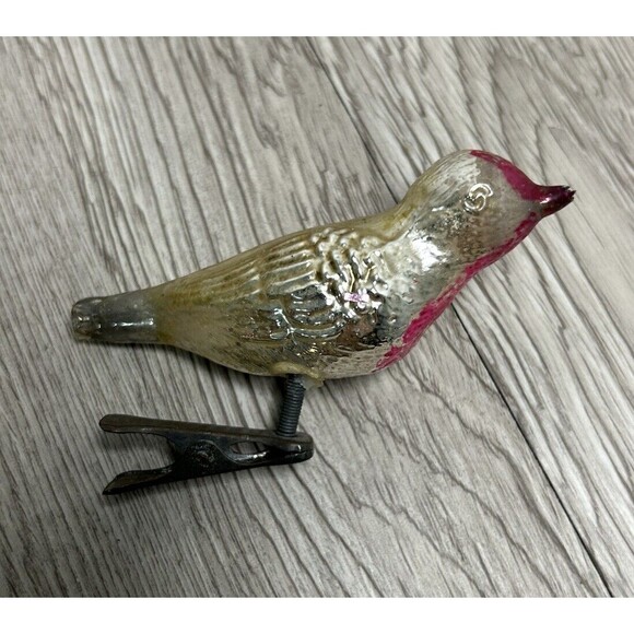 Vintage Mercury Glass Clip On Bird Ornaments Set Of 2 - 1 with Fiberglass Tail - Picture 7 of 10